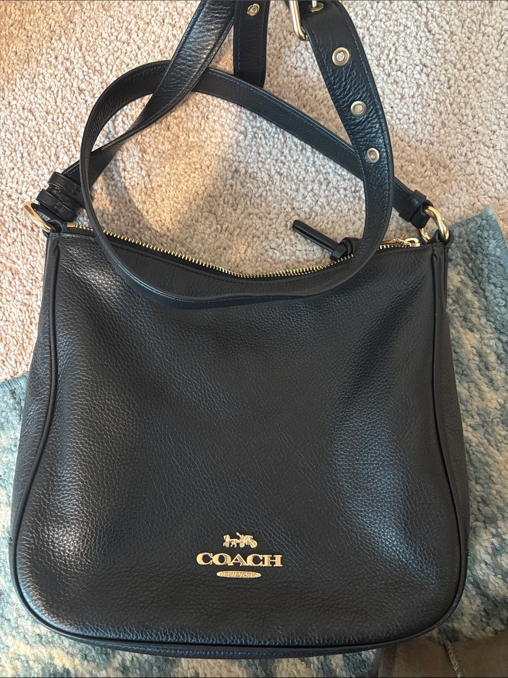 Coach Black Pebbled Leather Hobo Shoulder Bag with Gold Hardware
